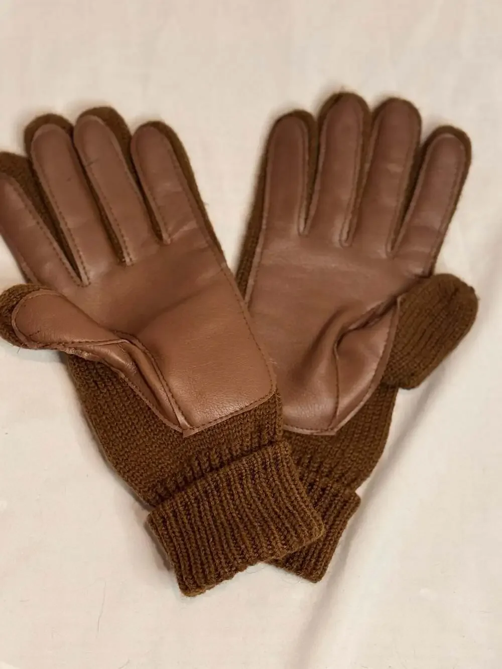 Vintage English Village Brown‎ Leather and Knit Gloves
